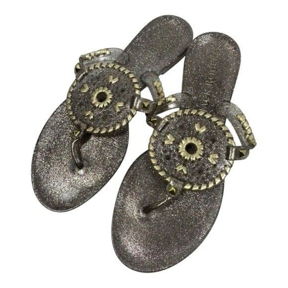 Jack Rogers Georgica Sandal 10 Gold Sparkle Glitter Jelly Thong Preppy Old Money